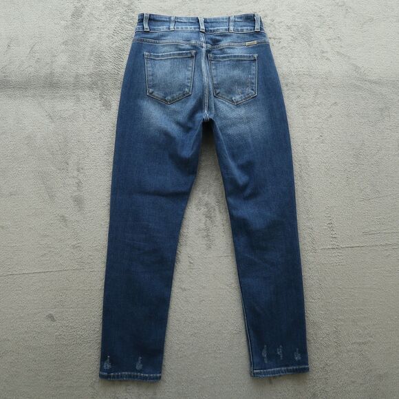 KanCan Jeans Junior's Size 7/27 Blue High-Rise Straight 28" Inseam Distressed - Picture 9 of 15